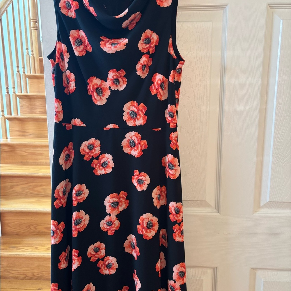 EUC Talbots Black Dress with Red Floral Pattern